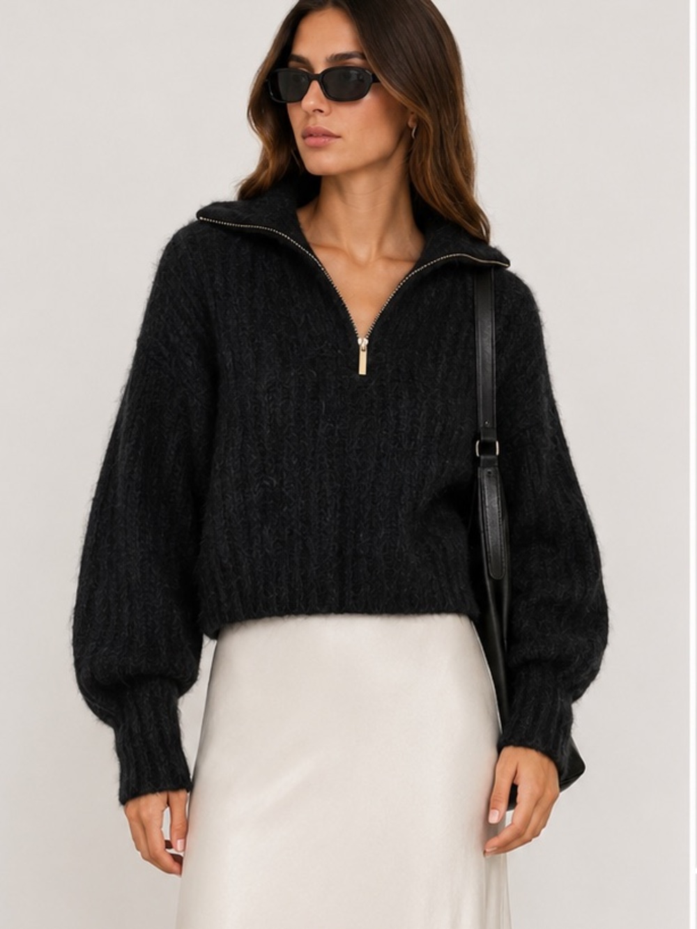 ba&sh Paris Alpaca Mohair Cropped Zip Sweater Oversized